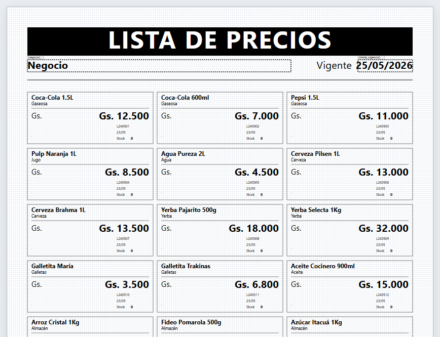 Lista de precios A4