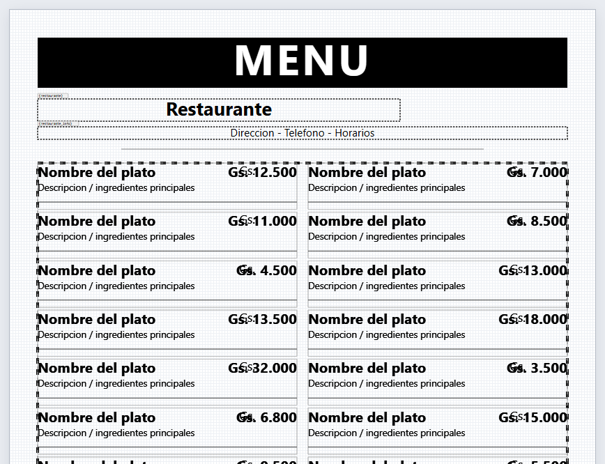 Menú restaurant